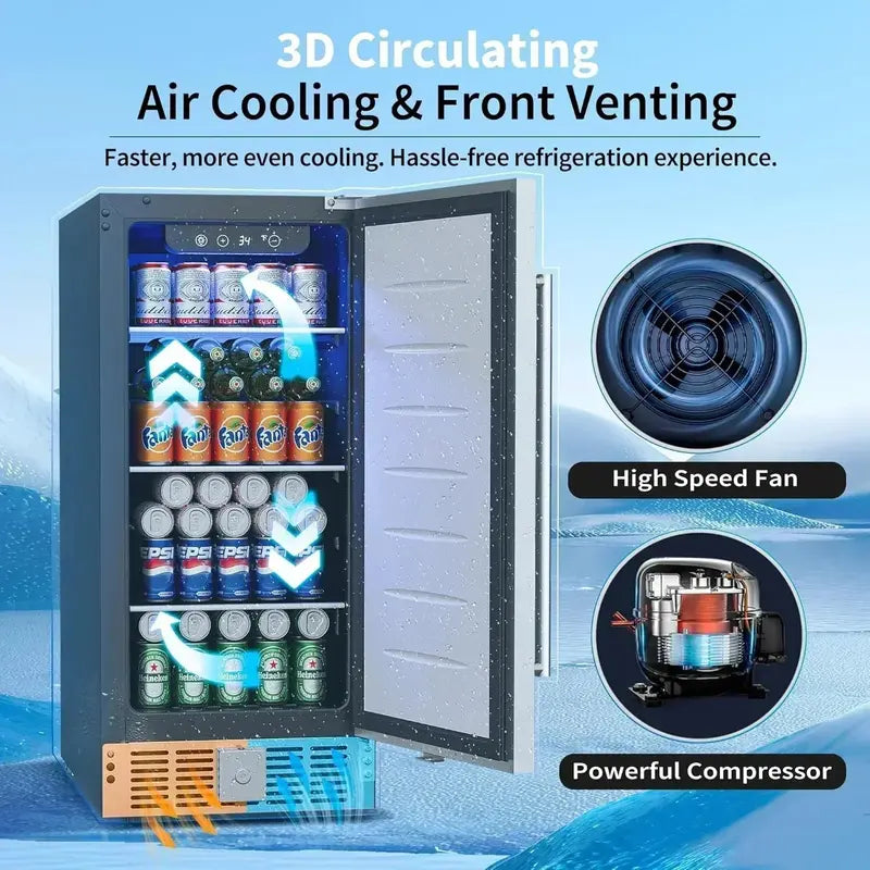 126-Can Beverage Cooler with Tempered Glass Door ¨C Mini Fridge for Soda. Beer & Wine