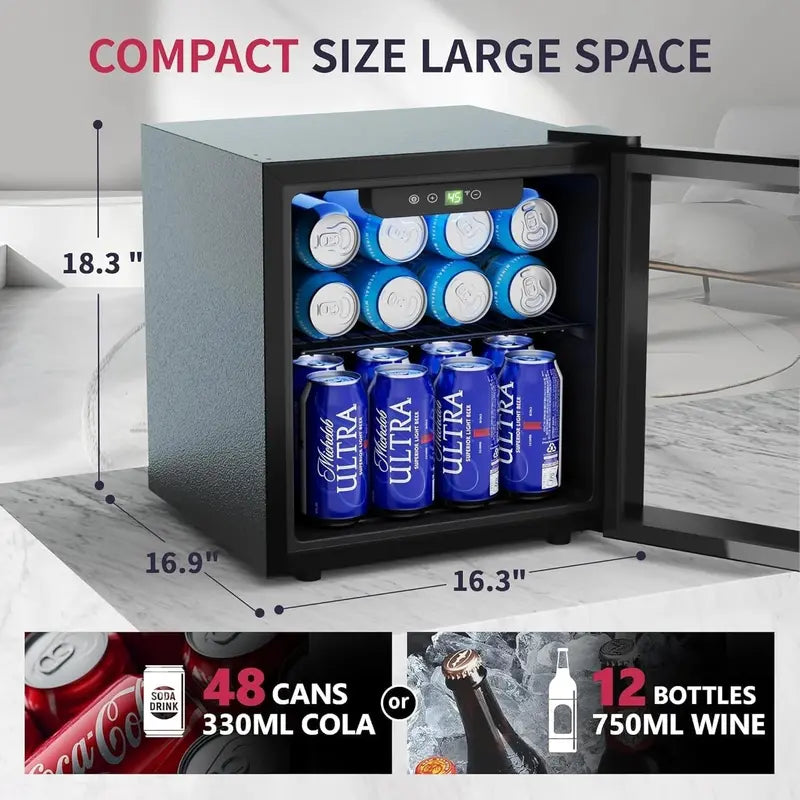 126-Can Beverage Refrigerator Cooler ¨C Glass-Door Mini Fridge for Soda. Beer & Wine ¨C Silver with Adjustable Shelves