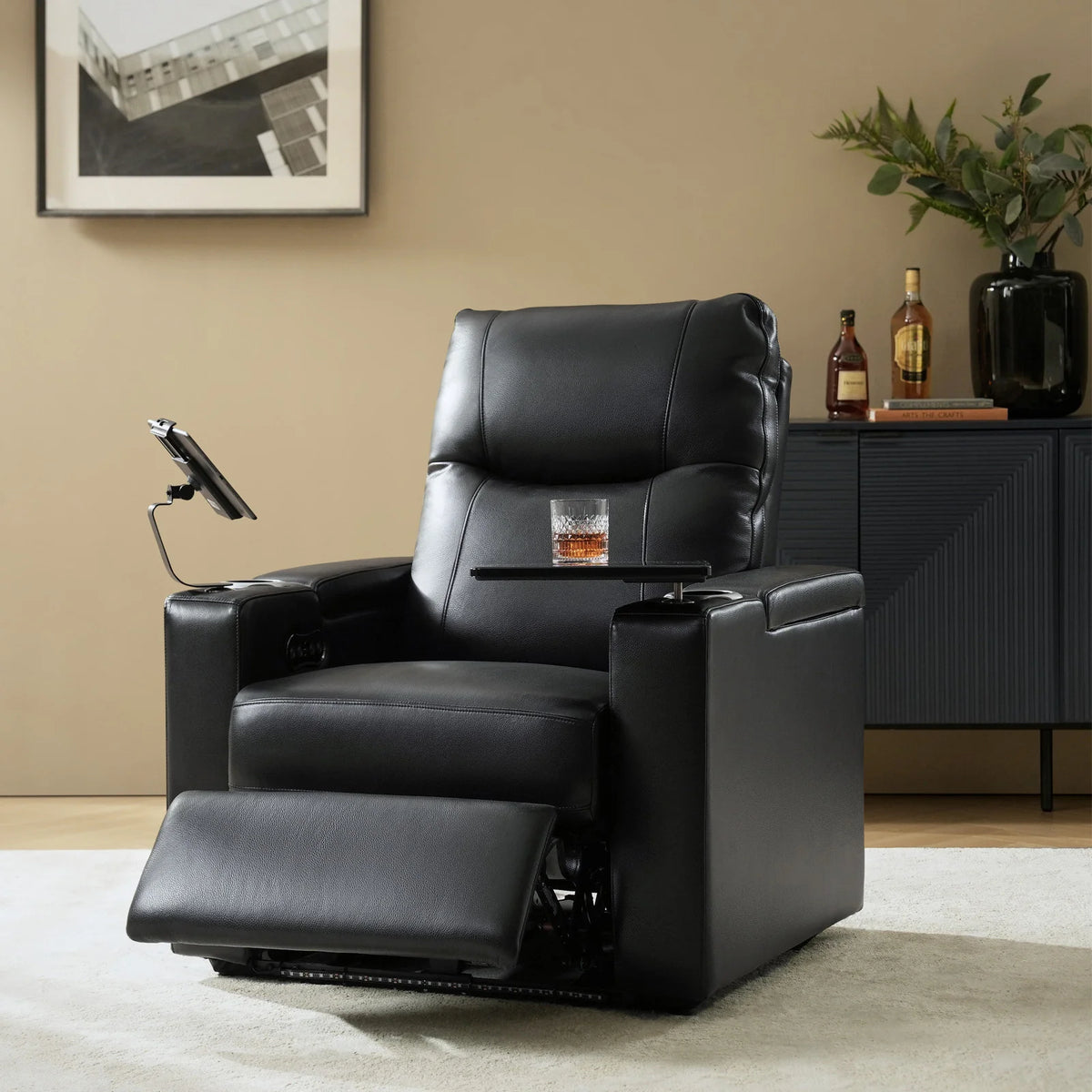 Iliana Electric Genuine Leather Recliner with Small Table and Phone Holder