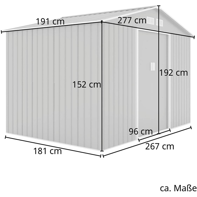 Metal Tool Shed. 277 cm x 191 cm x 192 cm. Garden Shed with Saddle Roof (Anthracite)