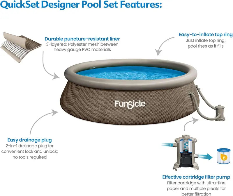 12ft Round Above-Ground Inflatable Pool ¨C Easy-Setup Top-Ring Design. Includes Filter Pump &amp; 36in Wall Height