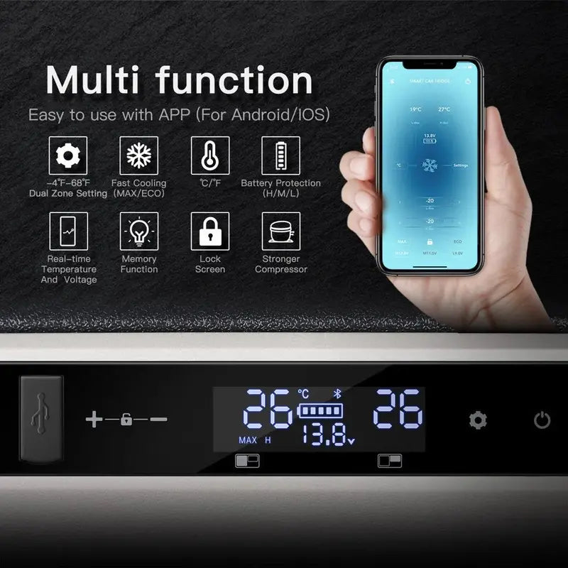 12V 37-Quart Portable Car Refrigerator/Freezer ¨C APP-Controlled for Camping &amp; Travel