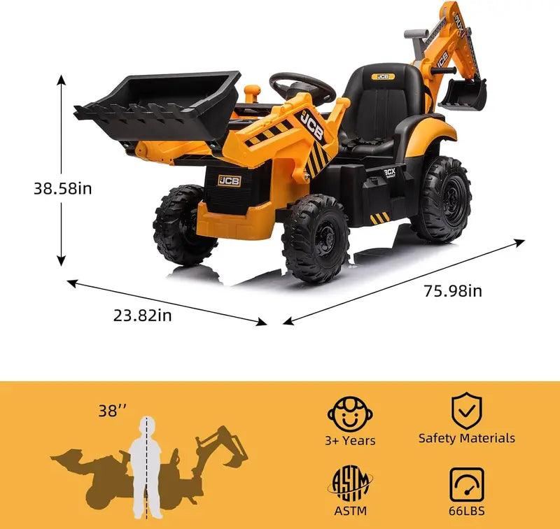 12V JCB Ride-On Excavator Toy ¨C Realistic Digging Arm. Adjustable Speeds. Slow Start/Stop & Ages 4¨C8
