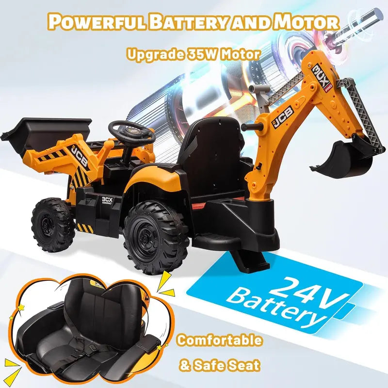 12V JCB Ride-On Excavator Toy ¨C Realistic Digging Arm. Adjustable Speeds. Slow Start/Stop & Ages 4¨C8