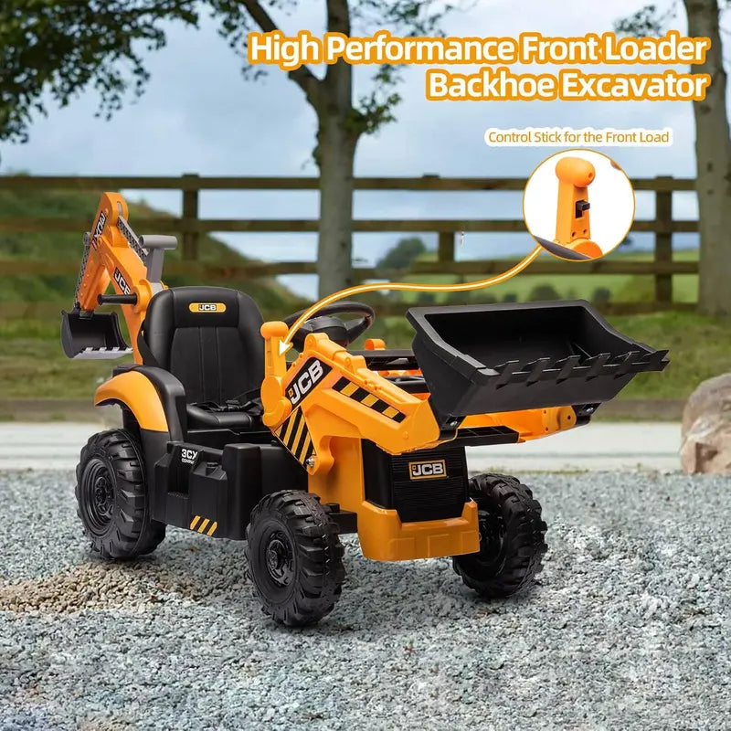 12V JCB Ride-On Excavator Toy ¨C Realistic Digging Arm. Adjustable Speeds. Slow Start/Stop & Ages 4¨C8