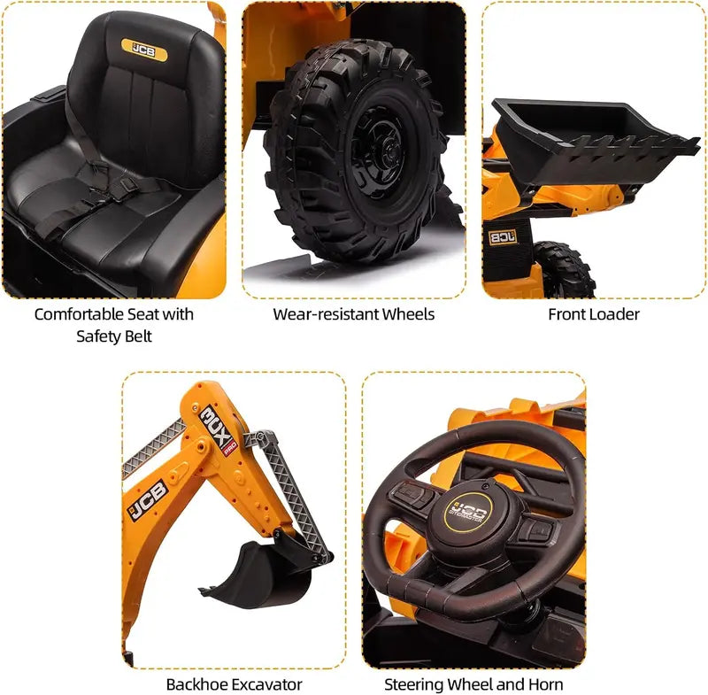 12V JCB Ride-On Excavator Toy ¨C Realistic Digging Arm. Adjustable Speeds. Slow Start/Stop & Ages 4¨C8