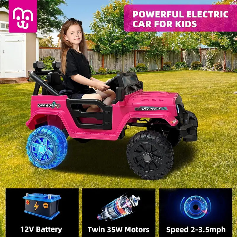 12V Kids Electric Ride-On Truck ¡ª Remote-Controlled. Twin 35W Motors. 3.5 MPH Max Speed. Bluetooth Speaker. LED Lights. Safety Belt