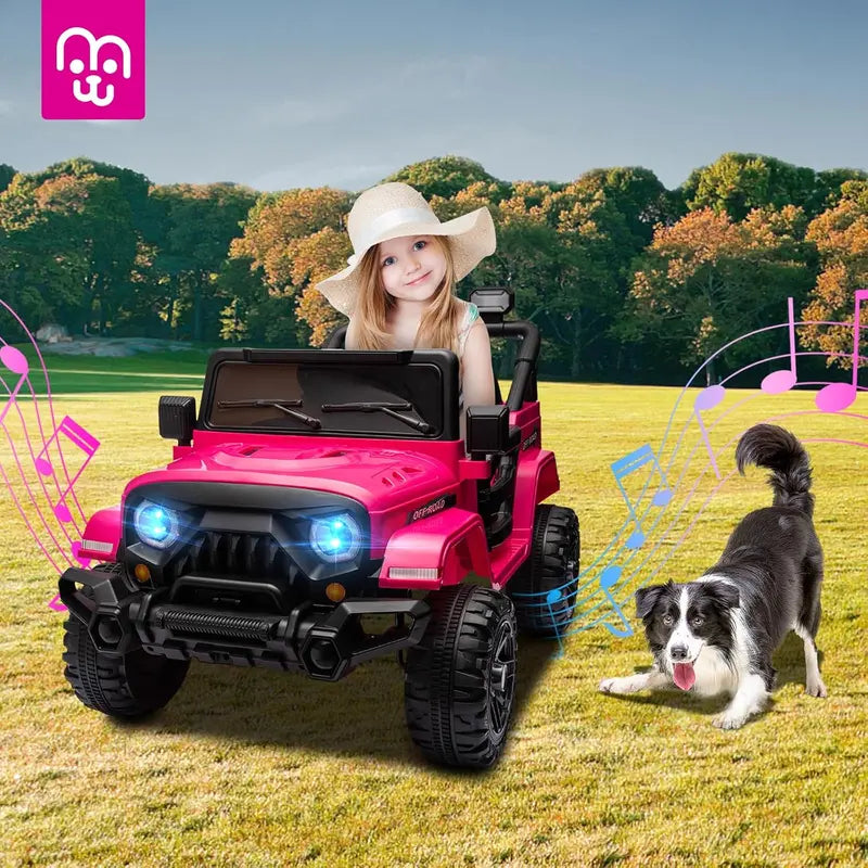 12V Kids Electric Ride-On Truck ¡ª Remote-Controlled. Twin 35W Motors. 3.5 MPH Max Speed. Bluetooth Speaker. LED Lights. Safety Belt