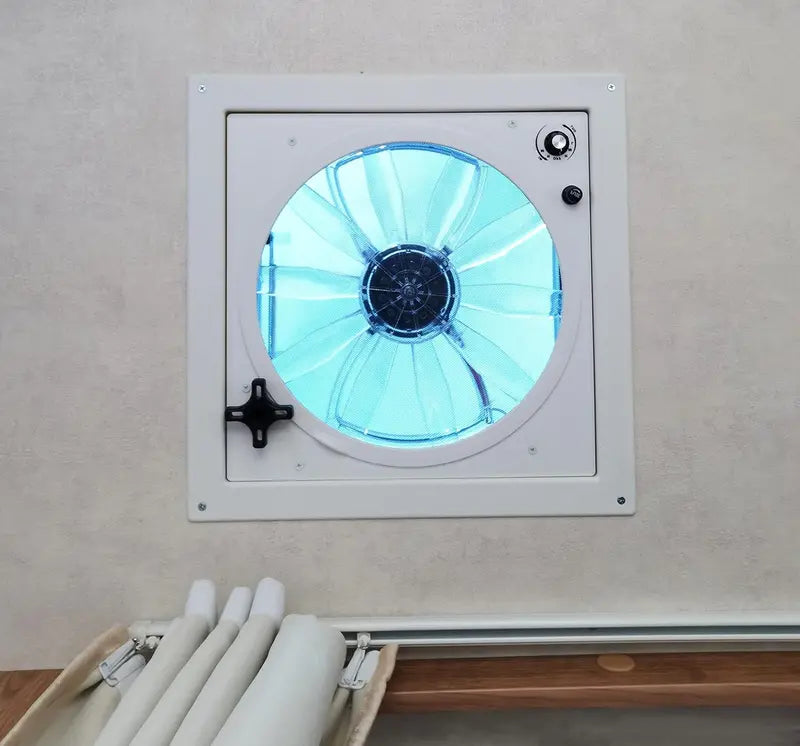 12V RV Roof Vent Fan ¨C 14-Inch Manual Lift. 10-Speed Reversible Operation (No Remote Included)
