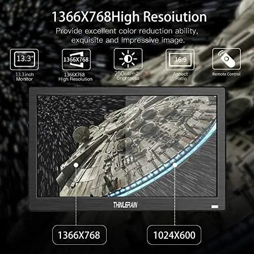 13.3-Inch Mini LED Monitor ¨C 1366×768 Resolution with HDMI/VGA/AV/BNC/USB Inputs &amp; Built-in Speaker