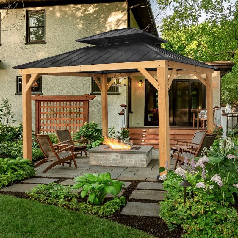 13 ft W x 11 ft D Solid Wood Patio Gazebo ¨C Premium Hardwood Outdoor Shelter