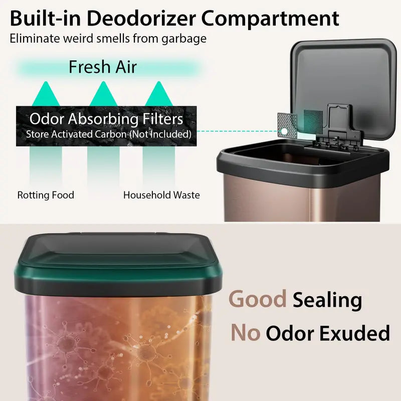 13-Gallon Stainless Steel Trash Can ¨C Soft-Close Lid. Foot Pedal & Odor Control