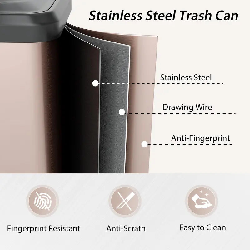 13-Gallon Stainless Steel Trash Can ¨C Soft-Close Lid. Foot Pedal & Odor Control