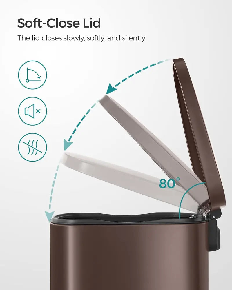 13 Gallon Stainless Steel Trash Can. Soft Close Step-On Pedal. Removable Bin. Brown ULTB50BR