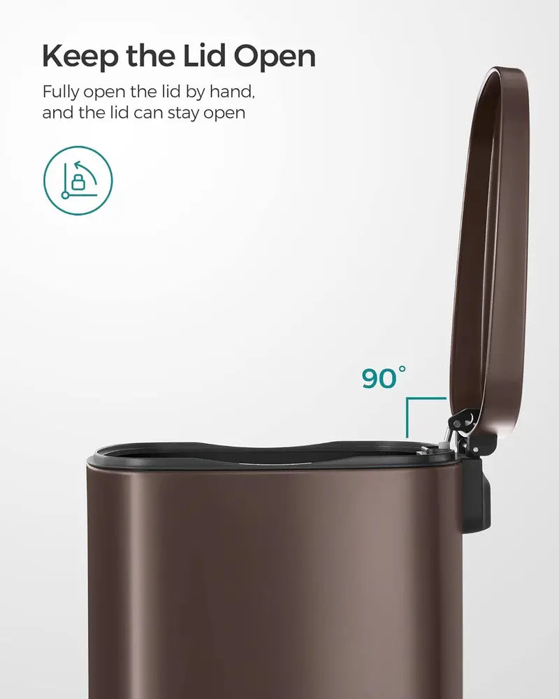 13 Gallon Stainless Steel Trash Can. Soft Close Step-On Pedal. Removable Bin. Brown ULTB50BR