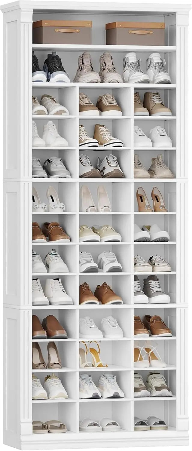 13-Tier Wooden Shoe Storage Cabinet with Open Cubby Design