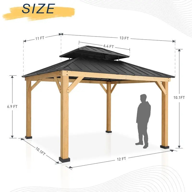 13′ x 11′ Natural Wood Patio Gazebo with Traditional Craftsmanship