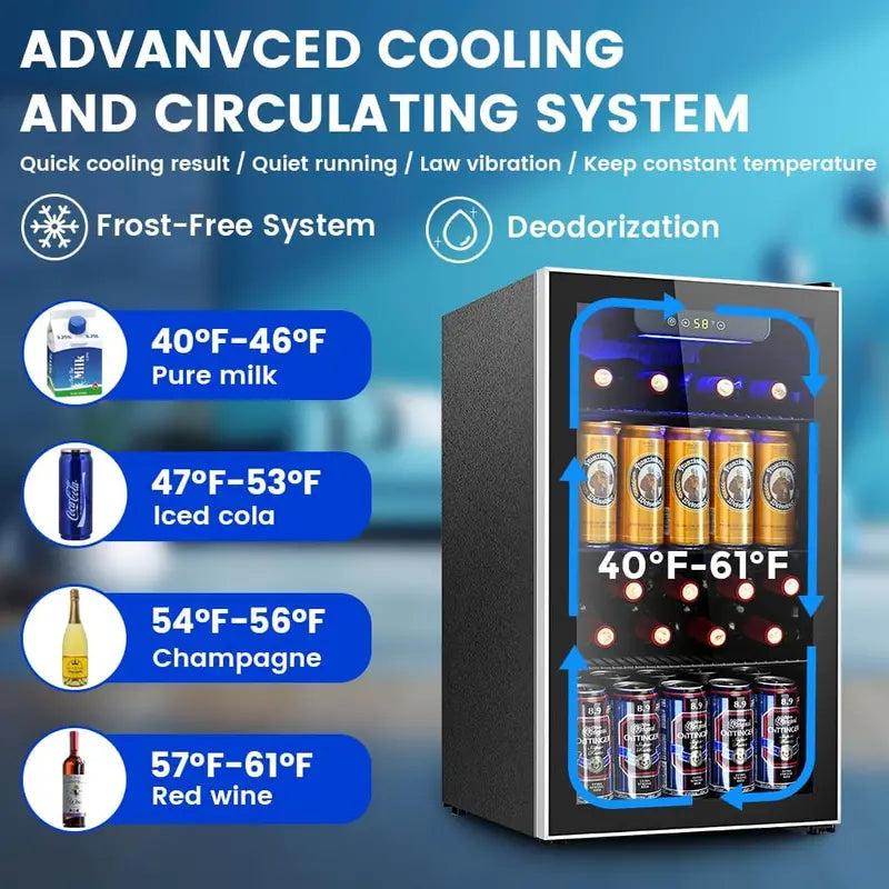 130-Can Mini Beverage Fridge ¨C 3.2 Cu. Ft. Compact Refrigerator with Adjustable Temp Control. Ideal for Home. Office or Bar (Black)