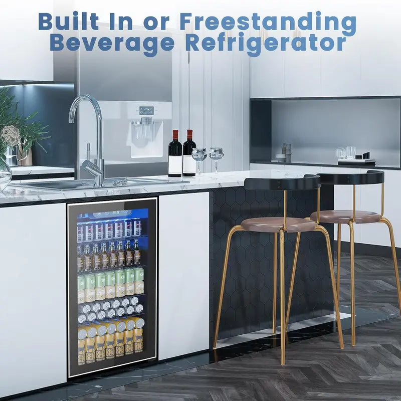 130-Can Mini Beverage Fridge ¨C 3.2 Cu. Ft. Compact Refrigerator with Adjustable Temp Control. Ideal for Home. Office or Bar (Black)