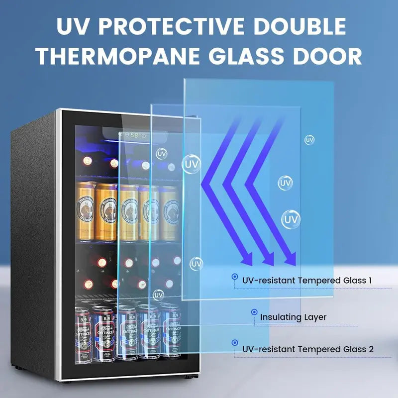 130-Can Mini Beverage Fridge ¨C 3.2 Cu. Ft. Compact Refrigerator with Adjustable Temp Control. Ideal for Home. Office or Bar (Black)