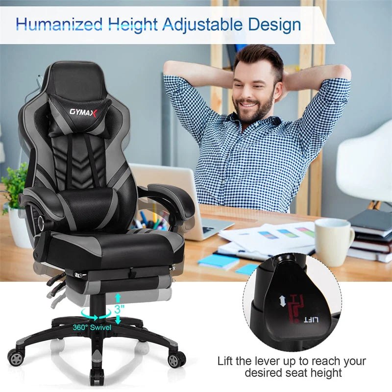 Ergonomic Gaming Chair Recliner with Footrest. Linkage Armrests & Lumbar Support. Big Wide High Back Swivel Video Gaming Office Computer Chair