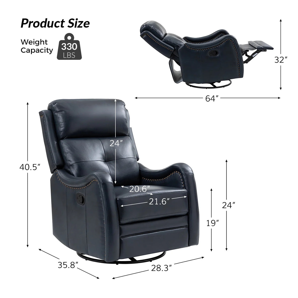 Amelia Genuine Leather Swivel Rocker Recliner