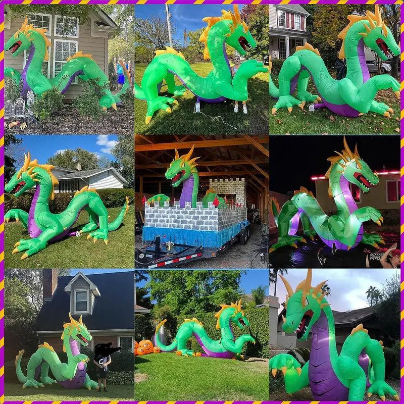 14-Foot Giant Inflatable Dragon Decoration ¨C Outdoor Halloween Display with Ground Stakes &amp; LED Lights
