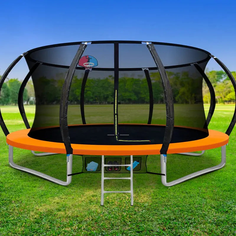 14-Foot Trampoline with Safety Enclosure ¨C Includes Ladder. Basketball Hoop &amp; Orange Frame