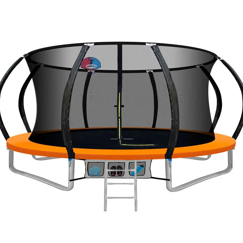 14-Foot Trampoline with Safety Enclosure ¨C Includes Ladder. Basketball Hoop &amp; Orange Frame