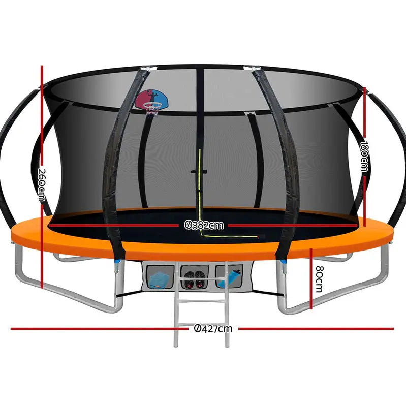 14-Foot Trampoline with Safety Enclosure ¨C Includes Ladder. Basketball Hoop &amp; Orange Frame