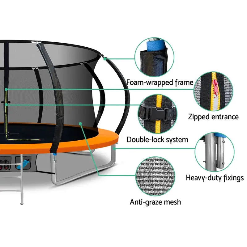 14-Foot Trampoline with Safety Enclosure ¨C Includes Ladder. Basketball Hoop &amp; Orange Frame