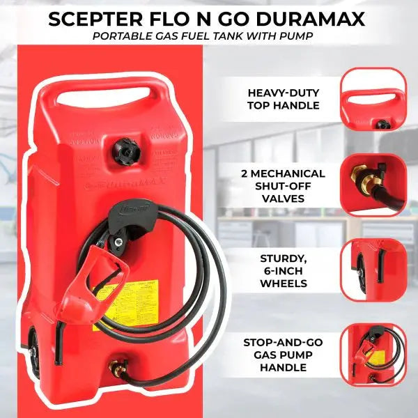 14-Gallon Portable Gas Fuel Tank with Integrated Pump ¨C 2-Pack. Red Safety-Color Design