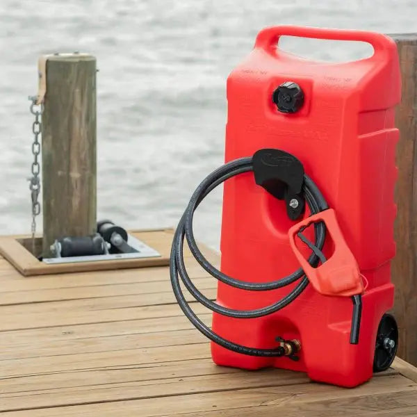 14-Gallon Portable Gas Fuel Tank with Integrated Pump ¨C 2-Pack. Red Safety-Color Design