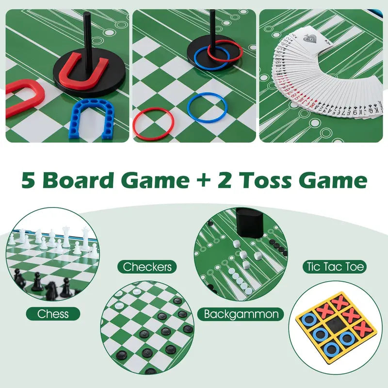 14-in-1 All-in-One Game Table Featuring Foosball. Air Hockey. Billiards. Table Tennis. Basketball. Chess. Checkers. Bowling &amp; Shuffleboard