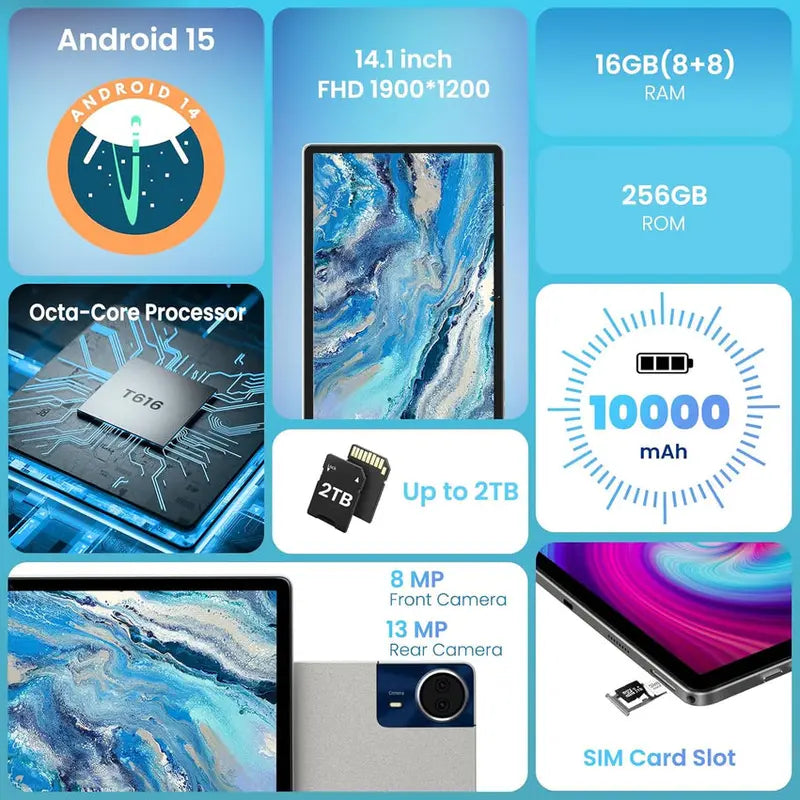 14-Inch Android Tablet ¨C 16GB RAM. 256GB Storage. 4G LTE Connectivity