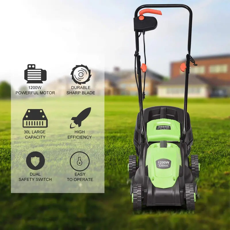 14-Inch Corded Electric Lawn Mower ¨C 12-Amp Push Mower with Grass Bag & Foldable Handle