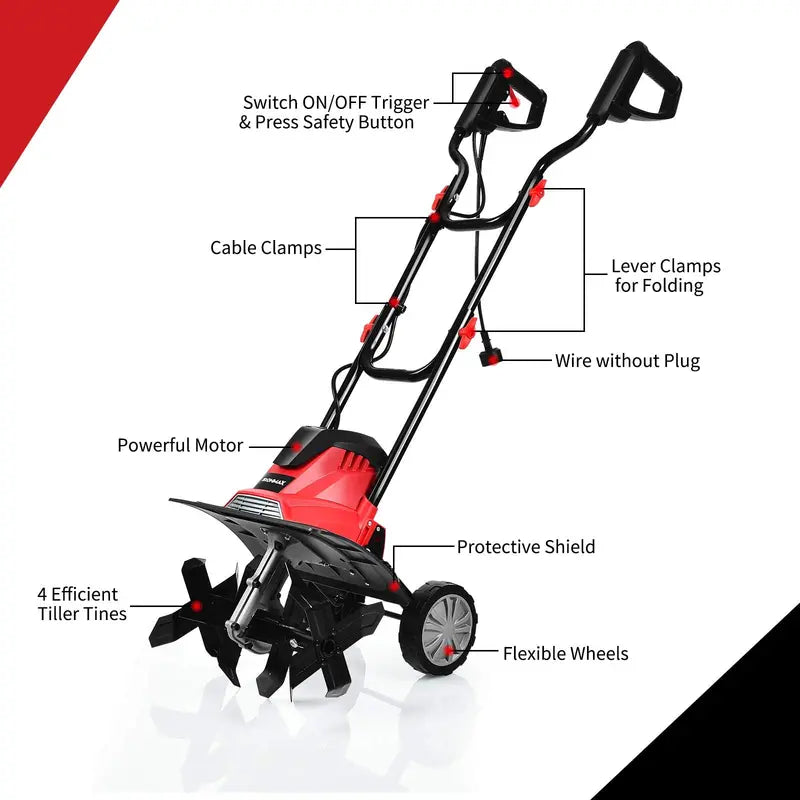 14-Inch Corded Electric Tiller ¨C 10 Amp Dual-Purpose Cultivator with 9-Inch Depth
