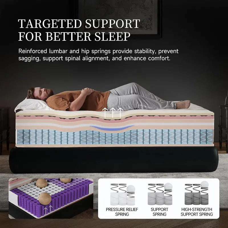 14-Inch Queen Hybrid Mattress with Cooling Gel Memory Foam and Zoned Pocket Springs | CertiPUR-US Certified. Pressure-Relieving & Motion-Isolating Bed-in-a-Box