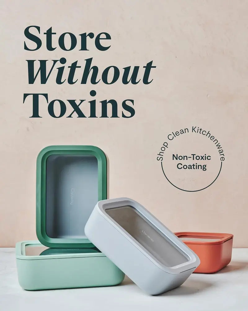 14-Piece Caraway Glass &amp; Ceramic Coated Food Storage Set. Non-Toxic. Easy to Store. with Organizer &amp; Inserts. Sage Dot Dash