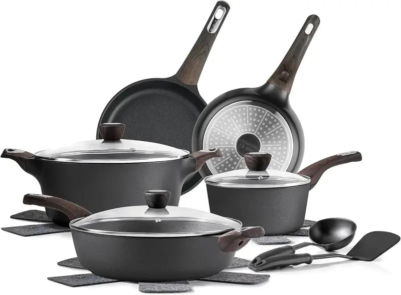14-Piece Nonstick Cookware Set ¨C PFAS-. PTFE-. PFOA- & PFOS-Free Induction-Compatible Pots and Pans with Frying Pans
