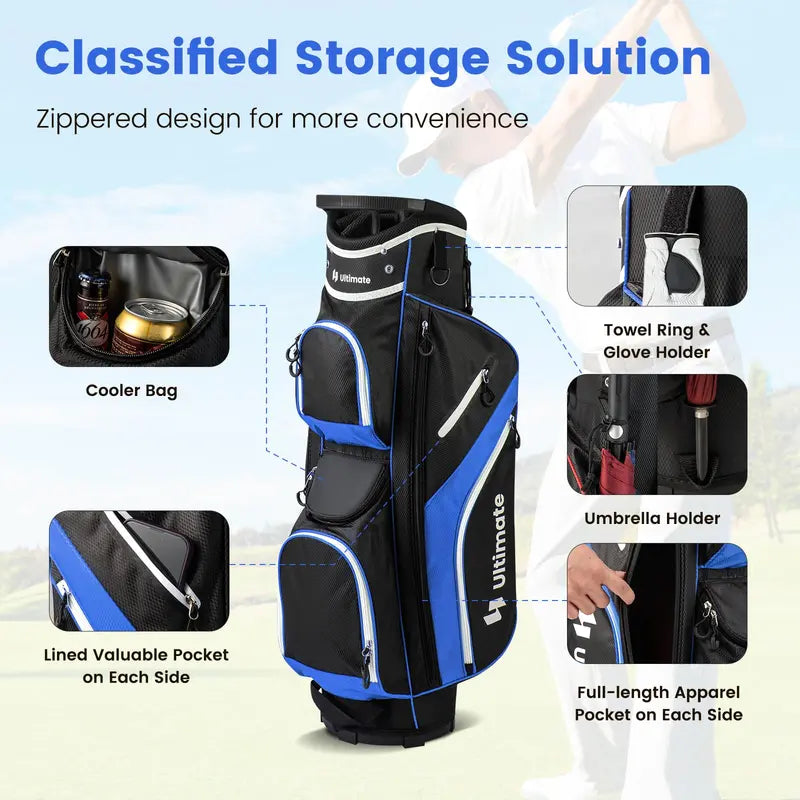 14-Way Divided Golf Cart Bag. Lightweight All-Terrain Carry Bag for Men and Women