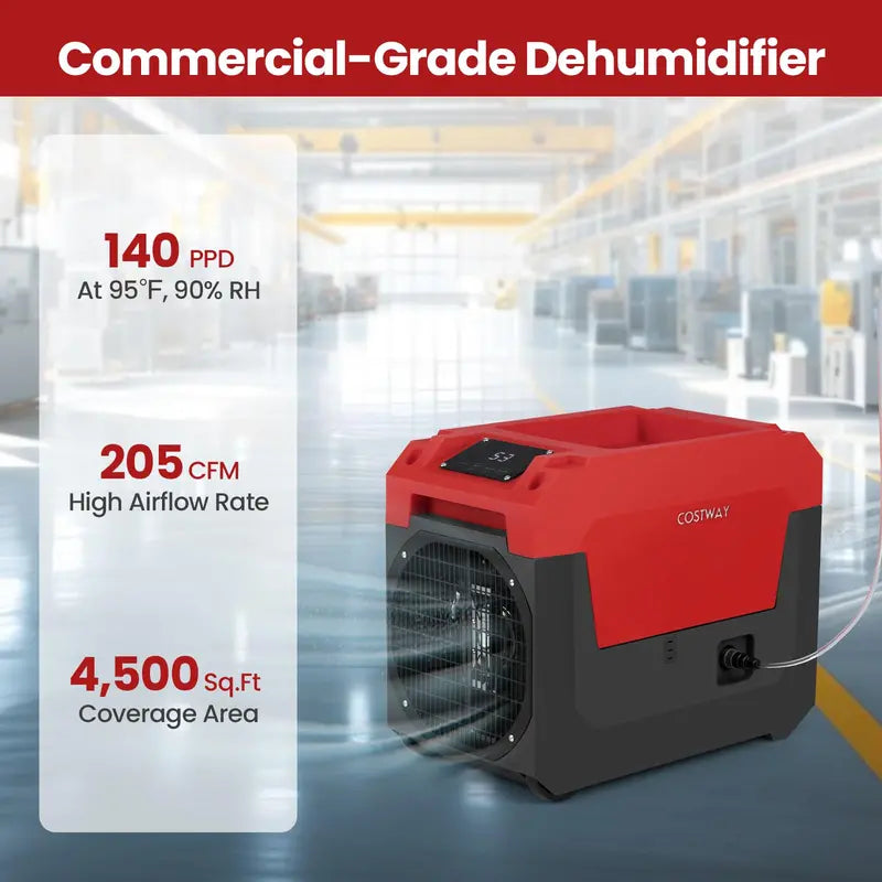 140-Pint Portable Industrial Dehumidifier ¨C Pump-Enabled Unit for High-Moisture Basements