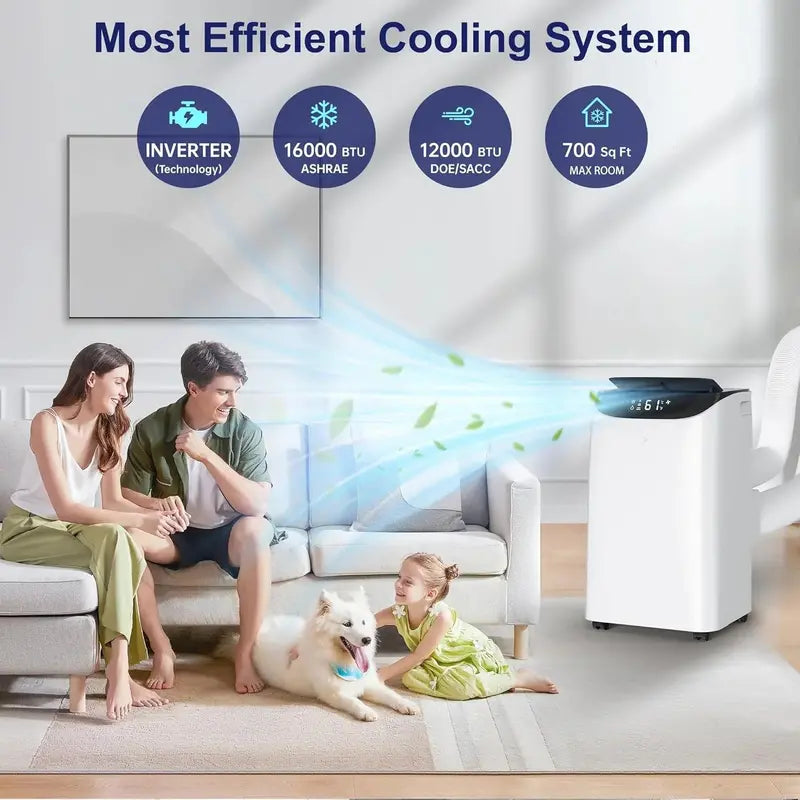 14000 BTU Portable AC Unit with Remote: 3-in-1 Cooling. Fan & Dehumidifying for Rooms Up to 700 Sq Ft