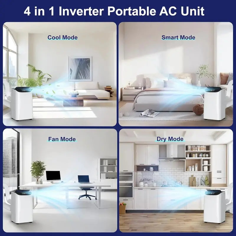 14000 BTU Portable AC Unit with Remote: 3-in-1 Cooling. Fan & Dehumidifying for Rooms Up to 700 Sq Ft