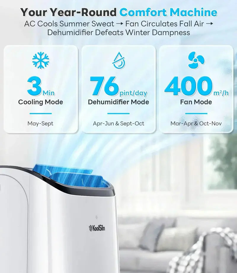 14.000 BTU Portable Air Conditioner ¨C Auto-Evaporative Cooling for Areas up to 700 Sq. Ft.. Low-Noise Operation