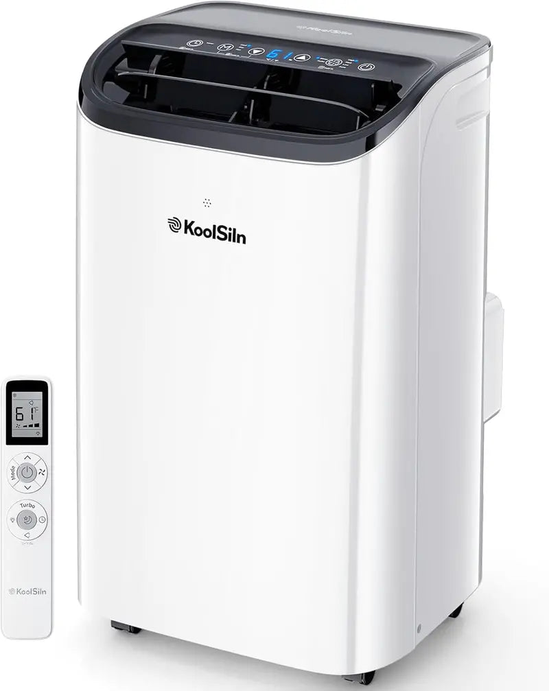 14.000 BTU Portable Air Conditioner ¨C Cools Up to 700 Sq. Ft.. Low-Noise Auto-Evaporation Design. Remote-Controlled for Garages & Offices
