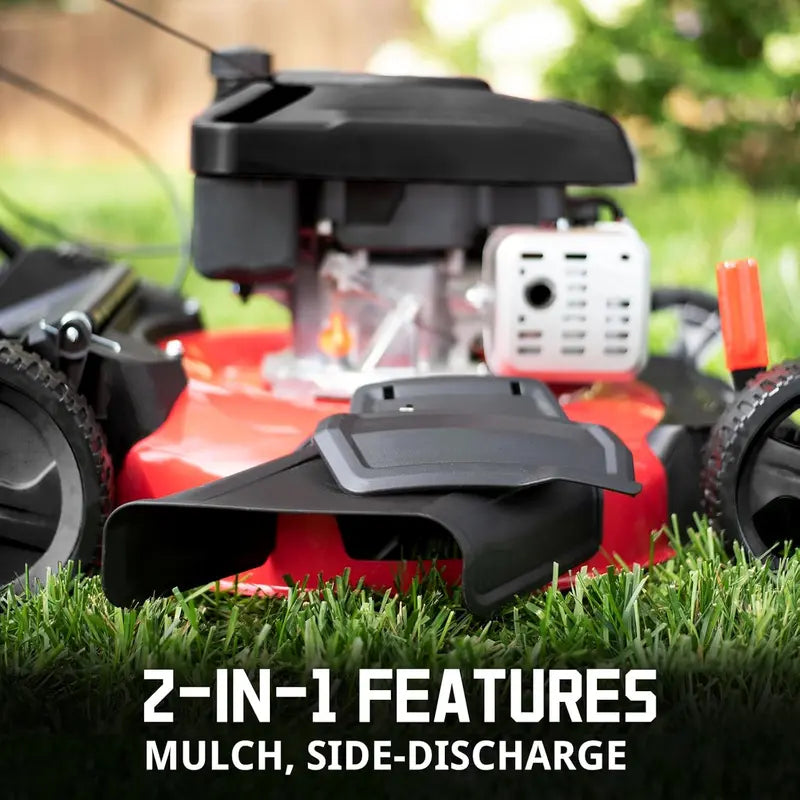 144cc 21-Inch Gas-Powered Lawn Mower ¨C All-Terrain 4-Stroke Engine with Side-Discharge & Mulching. 6-Position Height Adjustment