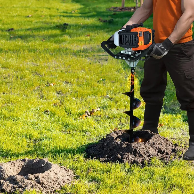 1450W Gas-Powered Post Hole Digger with 6″ &amp; 10″ Auger Bits and 3 Extension Rods ¨C Orange/Black