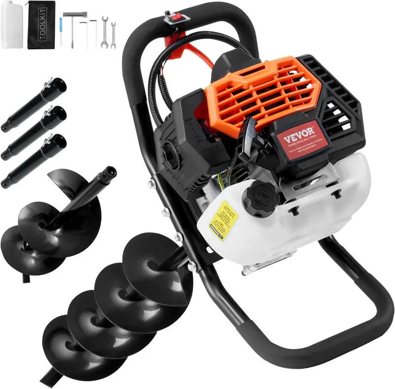 1450W Gas-Powered Post Hole Drill ¨C Includes 6″ &amp; 10″ Bits and Three Extension Rods ¨C Orange/Black