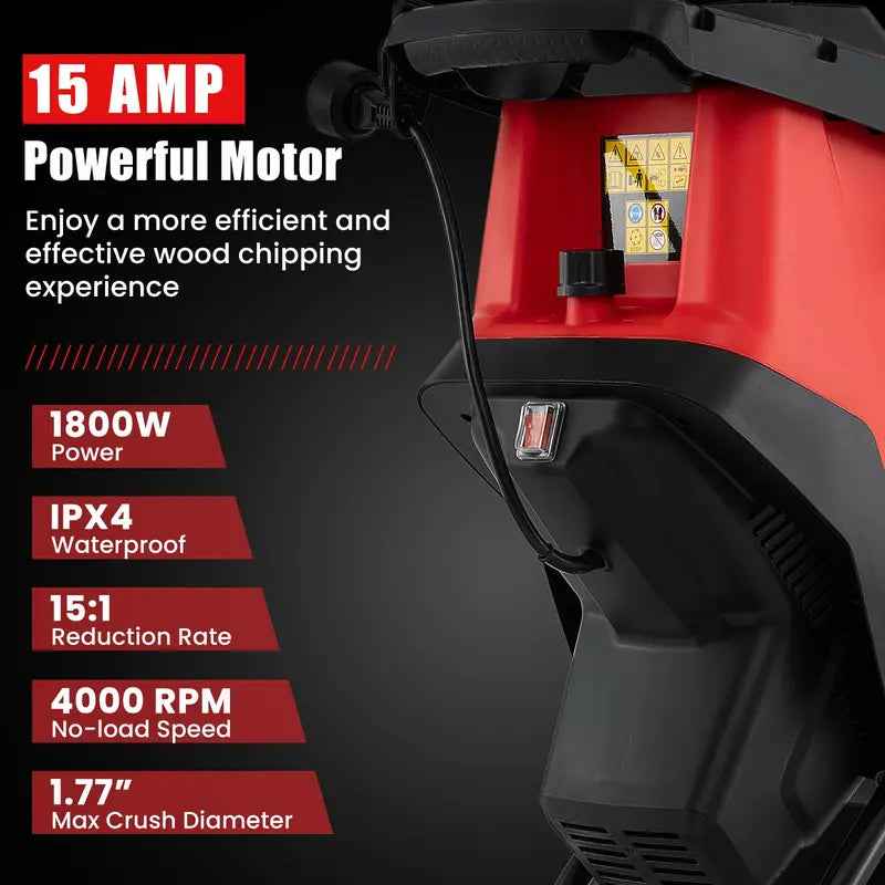 15-Amp Electric Wood Chipper &amp; Leaf Shredder ¨C Wheeled Mulcher with Safety Lock